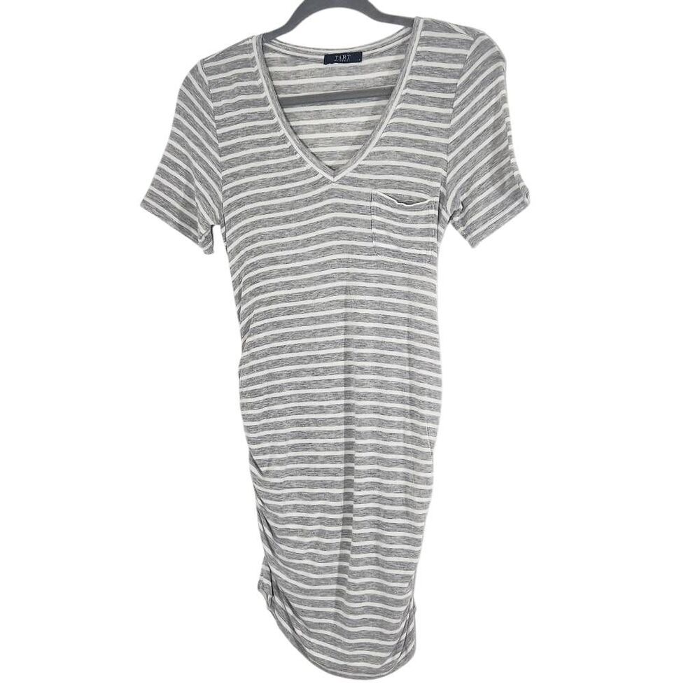 Tart Maternity Gray Stripe Ruched T-Shirt Dress Size Medium Maternity Tunic